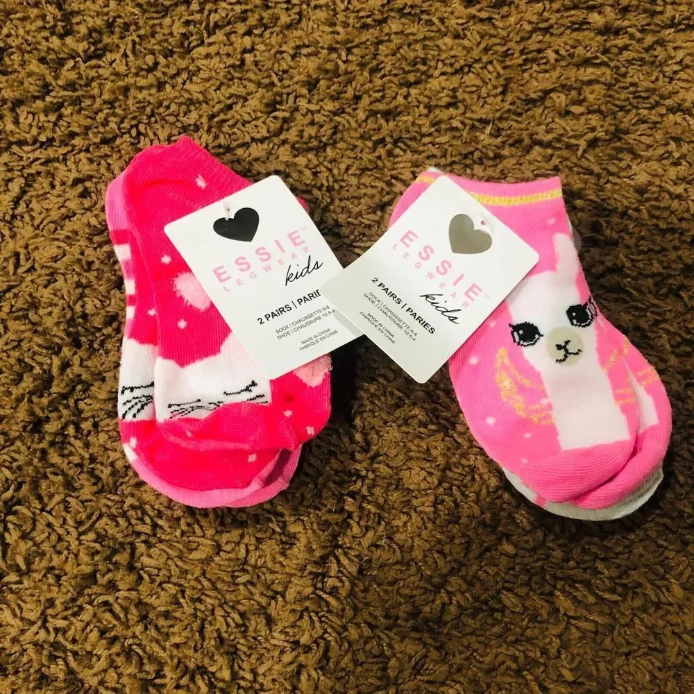 Essie Legwear Kids‎ Ankle Socks Two Pairs Girl Pack Size 6-8 Kitten Pink NEW